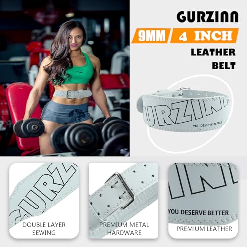 9mm Leather Fitness Weight Lifting Belt for Women&Men with 4 Inches Padded Lumbar Support for Power Lifting Workout & Squats Exercise - color: A-White, size: Small