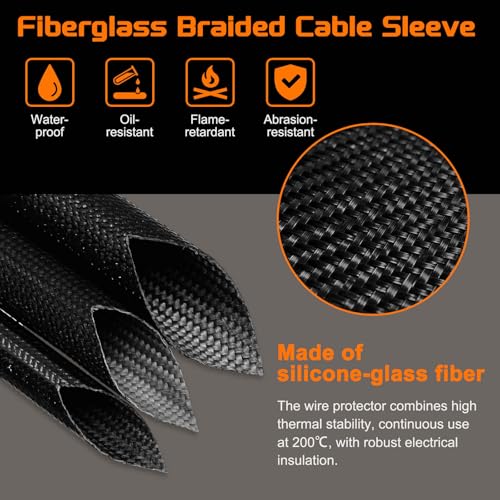 MECCANIXITY 3ft Braided Cable Sleeve, 0.7" ID 200C Heat Resistant 1500V Fiberglass Wire Insulation Cord Protector Organizer Wires Management for Motor Engine Fuel Line, Black - color: Black, size: 3ft-18mm