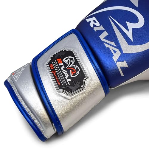 RIVAL Boxing RB100 Professional Bag Gloves, 6mm of D30 Padding, Handcrafted Microfiber, Innovative Wrist Lock 3 System - color: Blue/Silver, size: Small