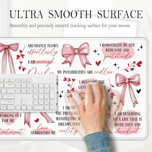 Coquette Preppy Pink Bow Inspirational Large Mouse Pad 31.5x15.7inch, Daily Reminders Large Extended Computer Desk Mat Mousepad for Keyboard and Mouse, Girly Office Desk Accessories - color: Color 03