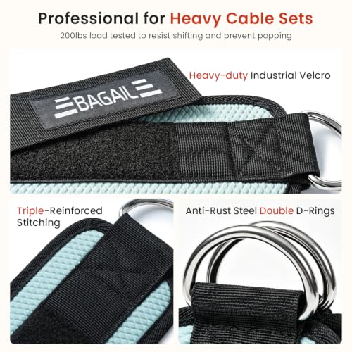 BAGAIL Ankle Straps for Cable Machines (2 Pack), Double D-Ring Ankle Cuffs with Extra Thick Padding, Adjustable Fit for Women & Men Glute Kickbacks, Hip Abductors & Leg Curls, Includes Mesh Bag - color: Light Blue