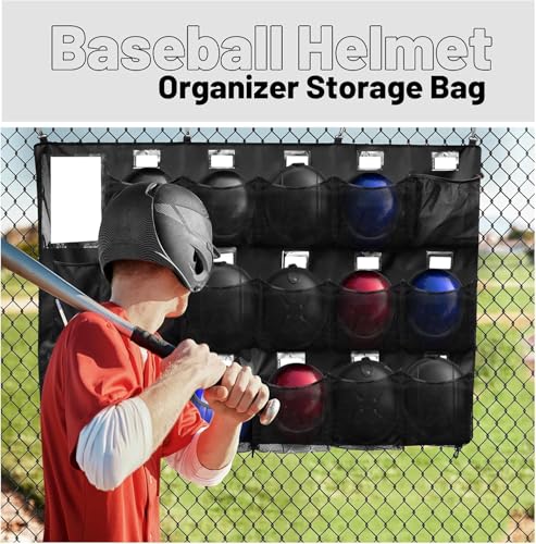 Hikeen Baseball Helmet Bag with Bat Rack for 15 Players Baseball Softball Dugout Organizer Helmets Gloves Balls Organize Storage