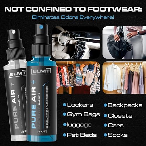 Blackline 4-in-1 Shoe Deodorizer Spray — Multipurpose Car Air Freshener, Shoe Spray for Smelly Shoes, Closets & Non-Washable Items — Residue-free, US-Made, Attacks the Source — 2-Pack (16oz)