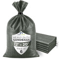 Heavy Duty Sand Bags Pack of 6, Army Green Empty Sandbags with Built-In Ties, Woven Polypropylene UV Protection 1600 Hours, Fillable Bags for Flood Control, Weight, 12x20 inches, 25 Pounds Volume - size: 12"W x 20"L, style: Pack of 6
