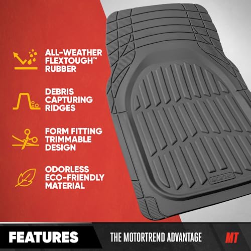 Motor Trend FlexTough LITE Rubber Car Mats Full Set - All Weather Floor Mats for Trucks, Cars & SUVs - Automotive Waterproof Gray Car Floor Mats for Cars Interior Accessories Universal Trim-to-Fit - color: Gray Lite, style: Full Set