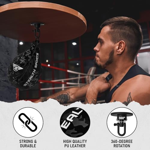 Speed Ball Boxing – MMA Speed Bag & Hanging Swivel Kit for Boxing Training – Punching Bag for Muay Thai, Kickboxing, Martial Arts, Reflex and Speed Training Striking Bag - color: Camo