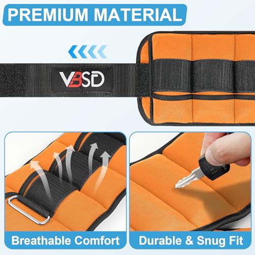 VBSD Adjustable Ankle Weights for Men Women, 2 4 6 8 10 lbs 1 Pair Leg Weight Straps, Weighted Ankle Weight Set with Removable Sandbags for Walking Running Yoga Physical Therapy Gym Home Workout - color: Orange, size: 3.5LBx2