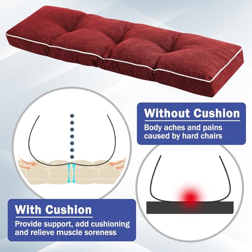 IPYNBAP Bench Cushion, 42 x 16 Inch Patio Furniture Cushions with Durable Ties, Soft Memory Foam Bench Cushions for Indoor/Outdoor Furniture with Non-Slip Bottom, Kitchen&Dining, Red (Pack of 2) - color: Red, size: 42*16+4” (Pack of 2)