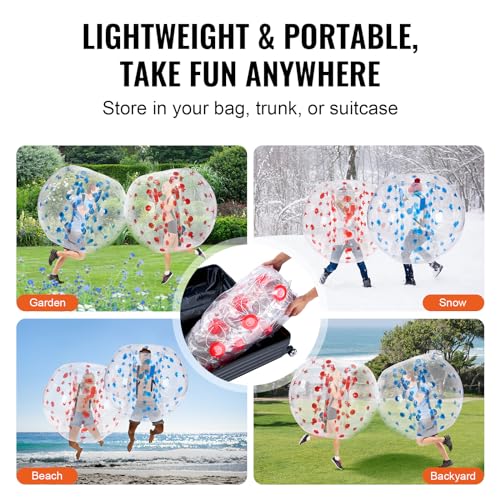 VEVOR Inflatable Bumper Ballѕ 2 Packs; 2FT/3FT/4FT/5FT Body Size Adult Human Bubble Ballѕ, Bumper Bubble Soccer Ballѕ for Teens/Adults - style: 5FT Blue+Red Dot