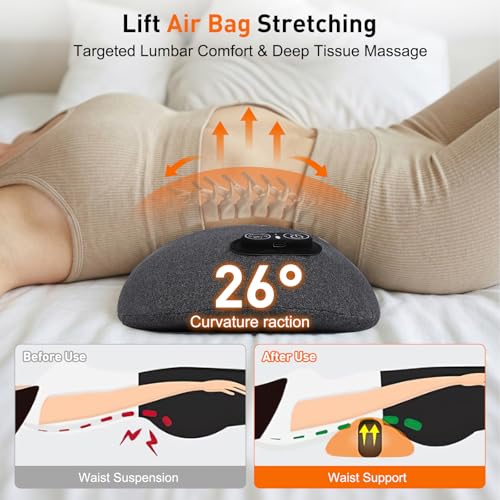 Electric Back Massager with Heat Vibration Airbag, Cordless Lumbar Support Pillow Neck Massager for Pain Relief Deep Tissue