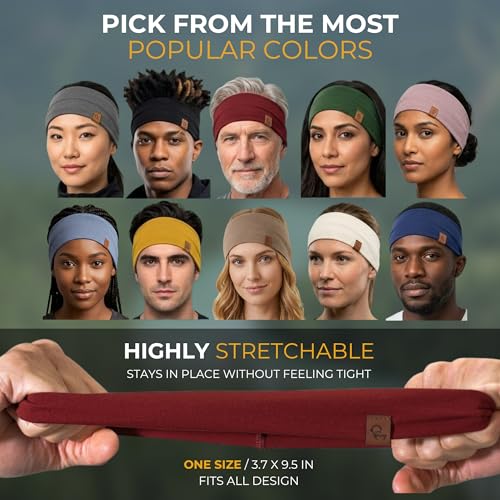 menique 100% Merino Wool Headband for Women Non Slip Stretchy Workout Sweatband Moisture Wicking Breathable Wide Hairband for Running Hiking Sport Gym Yoga Nurse Fashion (Black, One Size) - color: Dark Green