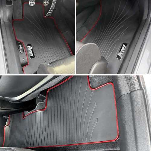 Fit 2006-2011 Honda Civic Coupe & Sedan Floor Mat Black w/Red Edge | IKON MOTORSPORTS, All Weather Easy Clean Interior Car Carpets Full Set 3 Pieces - color: Black w/ Red Edge