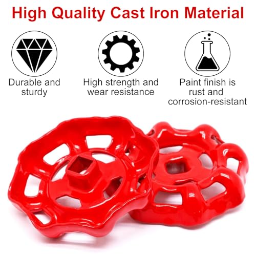4 Pack Outdoor Faucet Handle, 6mm x 6mm (15/64" x 15/64") Square Stem Hole Faucet Handle Replacement, Cast Iron Round Wheel Water Spigot Handles Replacement with Screws Spacer (Red) - color: Red, size: 6mm x 6mm (4pcs)