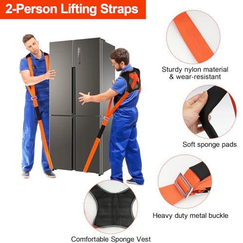 Anti-Slip Moving Straps, Adjustable Two-Person Shoulder Moving Lifting Straps with 1-Person Lifting Straps, Heavy Duty up to 800 lbs for Harness Moving Furniture & Appliances (Orange) | Moving Strap Heavy Duty up to 800 lbs for Harness Moving Furniture &