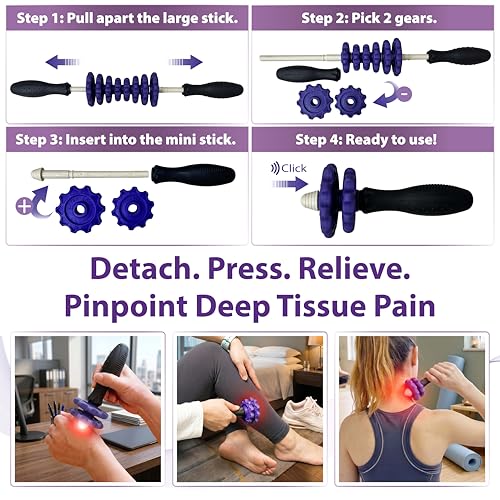 ONIPAX 3-in-1 Muscle Roller Stick - Adjustable Deep Tissue Massage Tool | 8-Gear Adjustable, POM Core, Portable for Neck, Back & Calf Relief - Ideal for Post-Workout Recovery & Muscle Tension Relief - color: Purple