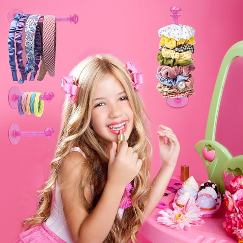 8Pcs Scrunchie Holder Stand Hai Tie Organizer, Girls Hair Accessories Organizer Storage for Headband Hairband Hair Ties, Acrylic Clear Glitter Adhesive Scrunchy Holder Scrunchie Tower Storage - color: 8Packs Pink