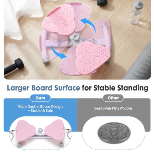 DUMOS Waist Twister Machine Exercise, Ab Twister Board, 300 lbs Capacity, Noiseless Fitness Tool for Core & Belly Fat Workout, Anti-Slip Home Gym Equipment - color: Pink & White
