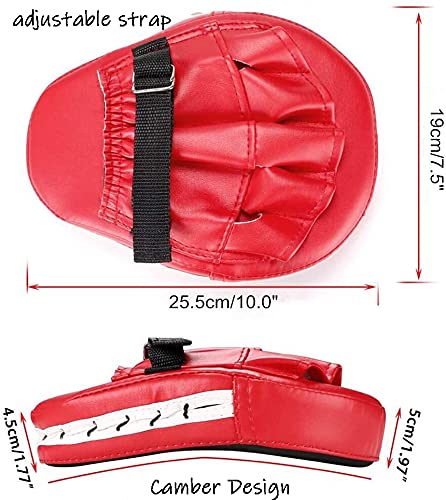 Boxing Curved Focus Punching Mitts- Leatherette Training Hand Pads Karate Muay Thai Training Gloves with Adjustable Strap - color: red