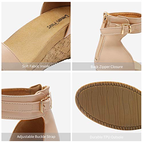 DREAM PAIRS Women's Open Toe Buckle Ankle Strap Platform Wedge Sandals Summer Shoes. - color: Nude/Pu, size: 10