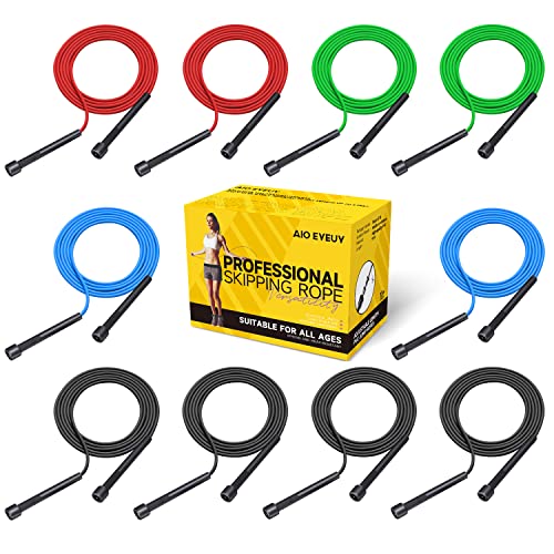 10 Pack Adjustable Jump Rope for Fitness and Exercise - PVC Skipping Rope for Men, Women and Teens - Tangle-Free for Keeping Fit, Training, Workout - color: 10Pack-Black*4,Red*2,Blue*2,Green*2