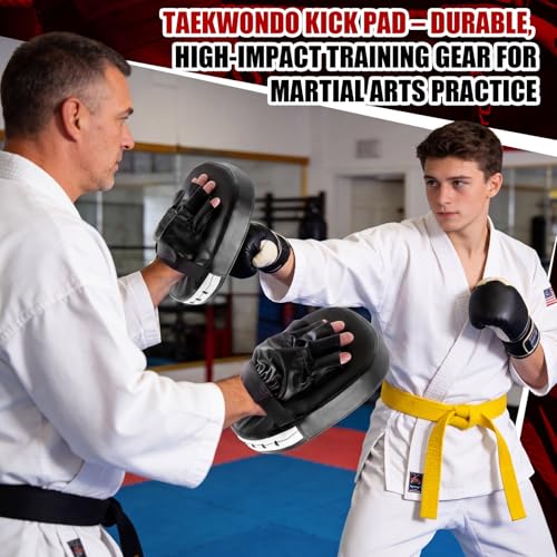 Poen 4 Pcs Taekwondo Kick Pads Set with Focus Mitts and Double Kick Paddle, Martial Arts Training Equipment for Kids Adults, Karate Kickboxing Punching and Kicking Practice Gear - color: Black