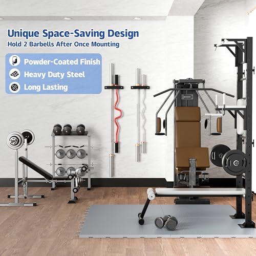 Barbell Holder, Wall Mount Barbell Storage Hanger for Vertical Barbell Wall Rack, Garage Gym Olympic Bar Holder, Fits Under 40 mm Bar in Size - color: Black, 2-Holder Barbell