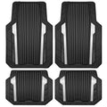 CAR PASS Heavy Duty Rubber Car Mats Metallic, Aluminum Film All Weather Floor Mats Waterproof Universal Trim to Fit for SUV Sedan Van 4 Piece Deep Dish Two-Tone Sporty Black Silver Chrome - color: Black and Silver
