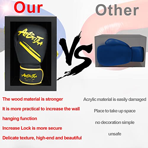 Boxing Glove Display Case for Boxing Glove Baseball Mitt Wall Mount Lockable Showcas Holder Full Size pro UV Protected Clear Acrylic Holder Stand Box for Signed Boxing Glove Protection