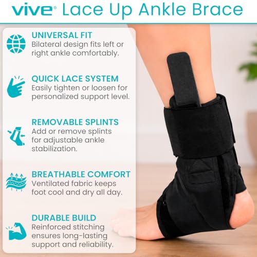 Vive Lace Up Ankle Brace for Women & Men - Compression Sleeve for Achilles Tendonitis, Sprains - Foot Support for Plantar Fasciitis - Adjustable Wrap (Large) - size: Large