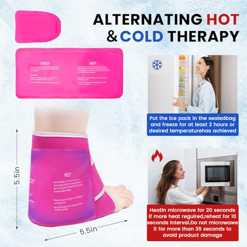 Ankle Ice Pack Wrap Reusable Gel Cold Compression for Foot Discomfort Ice Wrap for Feet Swelling and Recovery Plantar Fasciitis Achilles Tendonitis Sprained Ankles Heel Spur Pain Relief (Hot Pink) - color: Hot Pink