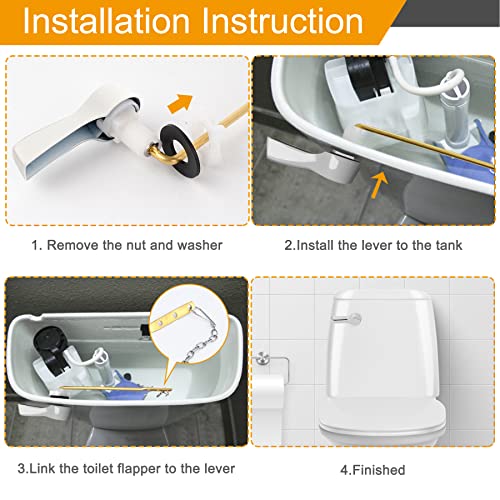 Hibbent Universal Metal Front Mount Toilet Handle Replacement Kit | White Finish Solid Brass Toilet Flush Tank Lever, Stainless Steel Flapper Chains for Most Toilet Tanks - color: White, style: Upgraded Front Mount