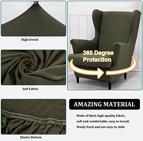 NILUOH Wingback Chair Cover 2-Piece Soft Stretch Wing Chair Slipcover Solid Color Armchair Sofa Couch Cover Furniture Protector with Elastic Bottom for Living Room Bedroom (Gray-Green) - color: Gray-green