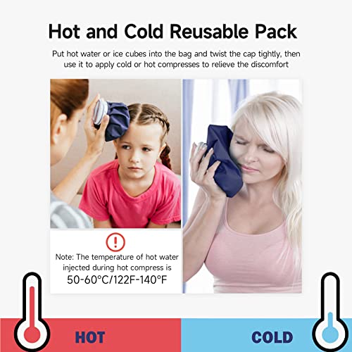 BICAREE Ice Cold Pack Reusable Ice Bags Hot Water Bag for Hot & Cold Therapy and Pain Relief with Cover, No-Leak Elastic Breathable Ice Bag, Size 6" Dark Blue - size: 6''