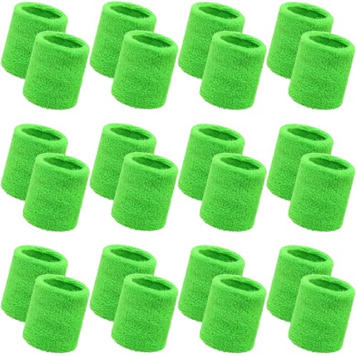 Bememo 24 Pcs Wrist Sweatbands Bulk Sports Wrist Bands for Men Women Breathable Athletic Tennis Wristbands Stretchy Absorbent Cotton Terry for Basketball, Baseball, Gym, Working Out - color: Neon Green