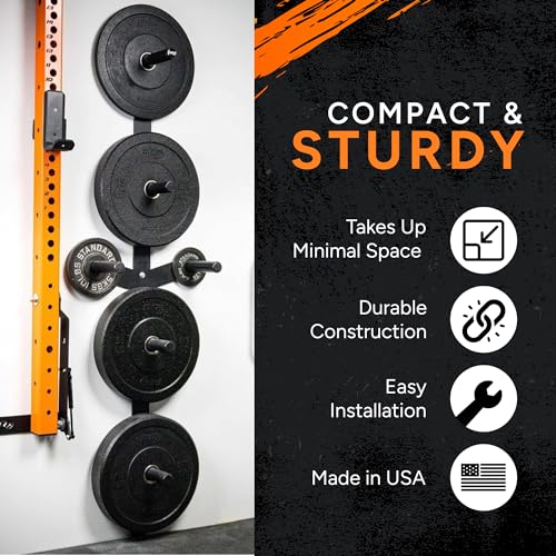 PRx Performance Profile Weight Plate Storage 3-Peg or 4-Peg Wall-Mounted Vertical Bumper weight plate Holder garage Workouts, home or commercial gym 2-Inch Barbell Plates - size: 4-Peg Storage