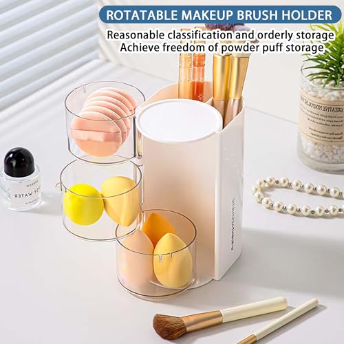 Azurphoric Hair Accessories Organizer with Hair Brush Holder, Rotatable Makeup Brush Holder for Necklaces, Earring, Bracelet, Ring, Makeup Brushes, Hair Clip and Hair Accessories (White, 3-Layer) - color: White, size: 3-Layer
