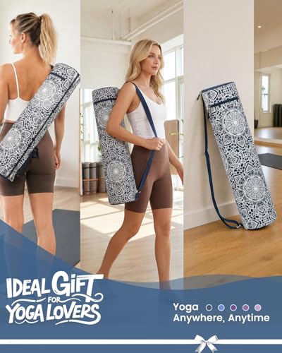 Gonex Yoga Mat Bag with Full-Zip Design, Fits Most Mats | 600D Oxford Fabric, Wet Pocket, Front Zip Pocket, Adjustable Strap, Fits Mats up to 26" - color: Navy Blossom