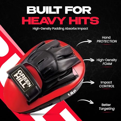 Green Hill Curved Boxing Focus Mitts for MMA, Muay Thai & Boxing - color: 5039 RED/BLACK