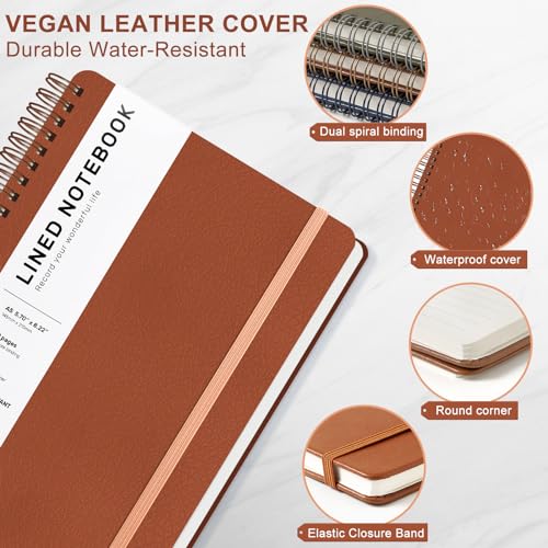 ABERLLS Lined Spiral Journal Notebook with 160 Pages, 8×5.7in, A5 Spiral Notebook, Journaling Notebooks for Work, School, Women, Men, College Ruled Spiral Notebook, Hardcover Leather Journals, Brown - color: Brown, size: A5