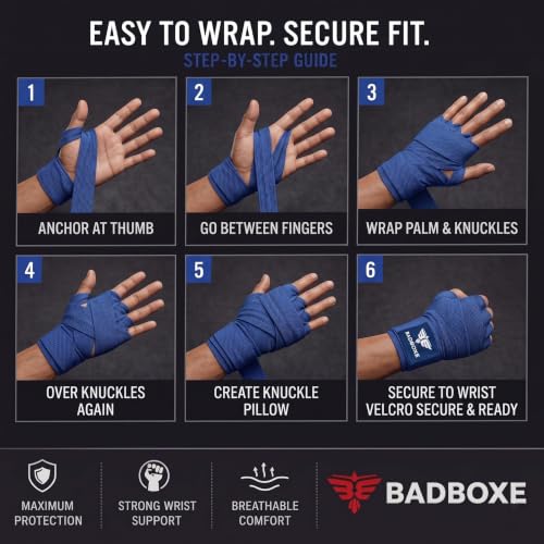 TWISTER FIGHT WEAR Boxing Hand Wraps 180" (4.5 Meter) – Premium Cotton-Polyester Blend with Thumb Loop and Hook & Loop Closure for Boxing, MMA, Muay Thai & Kickboxing - color: Blue (2 Pair)
