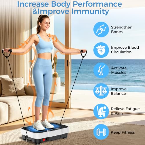 Vibration Plate Exercise Machine Vibration Plate for Lymphatic Drainage Weight Loss,Muscle Activation Fat Burner for Women Men,250 Speeds Shake Plate,Whole Body Exercise Equipment - color: White