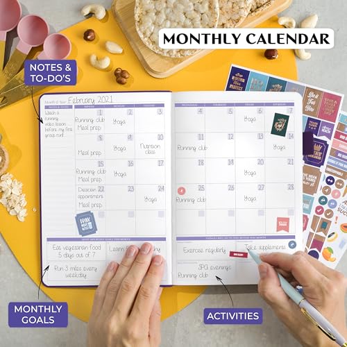 Legend Wellness Planner & Food Journal – Daily Diet & Health Journal with Weight Loss, Measurement & Exercise Trackers – Lifestyle & Nutrition Diary – Lasts 6 Months, A5 size – Purple - color: Purple Debossed, size: A5 (5.8” x 8.3”)