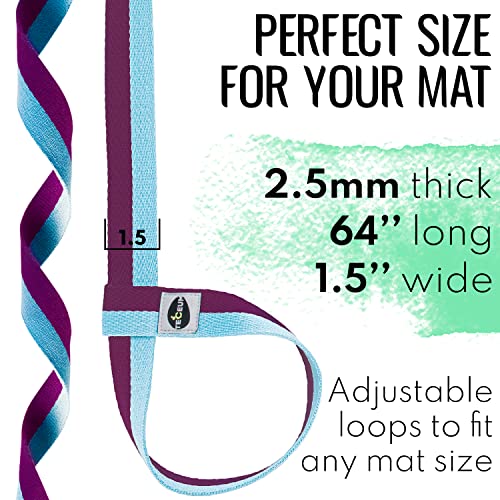 TECEUM Yoga Mat Strap – Extra Soft & Thick Cotton Carrier for All Mats | Adjustable Skin-friendly & Non-Slip Mat Holder Sling in 30+ Colors [Mat Not Included] - color: Purple Blue, size: 64 IN