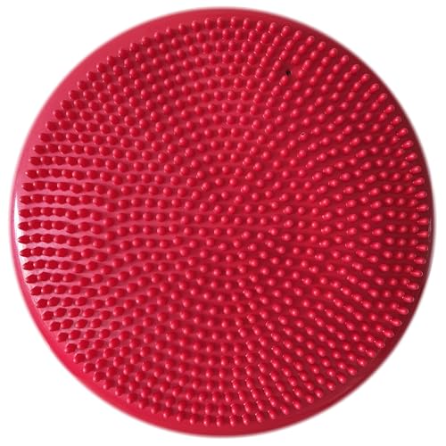 AppleRound Inflated Wobble Cushion with Hand Pump, Air Stability Board (Extra Thick), Core Balance Disc for Adults, Sensory Wiggle Seat for Kids, Flexible Seating for All Age, 13.5in / 34cm Diameter - color: Red