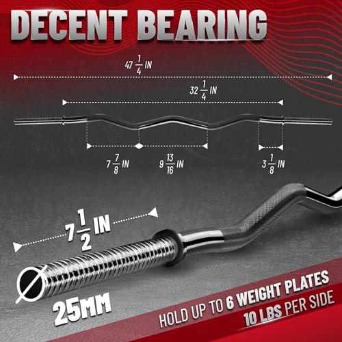Yes4All Standard Straight Barbell 60" & EZ Curl Bar 47", Capacity 200 to 480 LB, Weight Bar 1" to 2" Diameter - Star Lock Collars, Rubber Ring, Barbell Spins Included for Deadlifts & Squats - color: D. 1" Curl Bar - Black, style: B. Curl Bar 1"