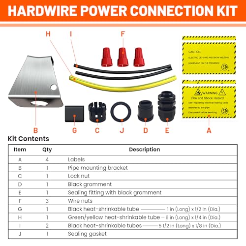 CSA Self-Regulating Heat Cable Power Connection Kit | 120/240V for Roof & Gutter De-Icing Heating Cable (1 extra End Seal Kit included) - style: Hardwire Power Connection Kit