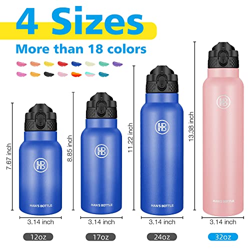 Han's Bottle Sports Water Bottle - 32 Oz, Straw Lid, Leak Proof, Vacuum Insulated Stainless Steel, Double Walled, Thermo Mug,Blush - color: Blush, size: 32 Ounces