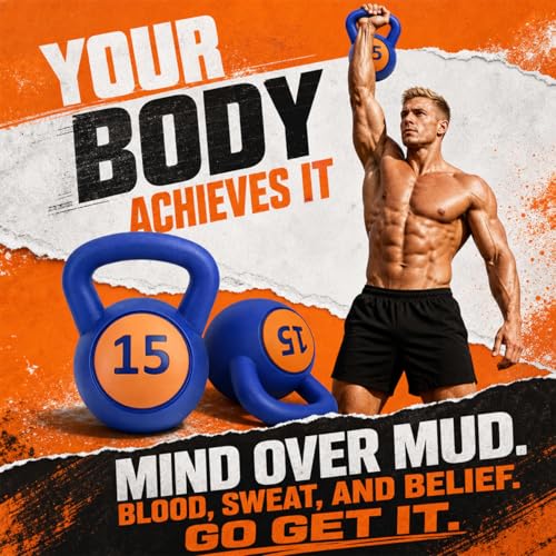 Single Kettlebells, Coated Cast Iron Kettlebell Weights with Wide Grip Handle & Flat Bottom, Strength Training Equipment for Swings, Squats, Deadlifts, Push-Ups & Home Gym Workouts - color: Blue-15 LB