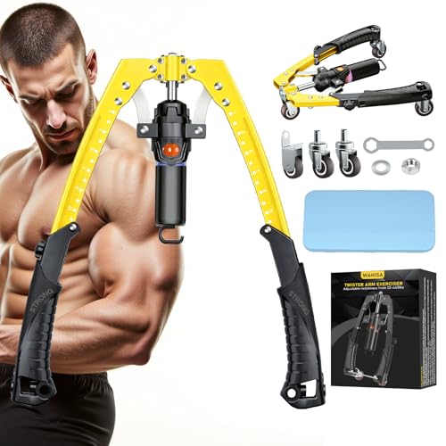 Twister Arm Trainer, 3 in 1 Hydraulic Power Chest Workout Equipment with Ab Roller Wheels and Hooks, Adjustable 22-440lbs Arm Trainer for Men Women, Home Gym Equipment for Full Body Strength Training - color: yellow