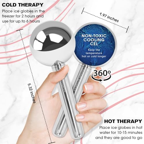PRIME Fitness Ice Globes for Facials | Unbreakable Steel Cooling Roller | Cryo Sticks for Face | Massager for Face Neck & Eyes | Skin Care for Dark Circles, Puffiness, Wrinkles, (Silver) - color: Silver